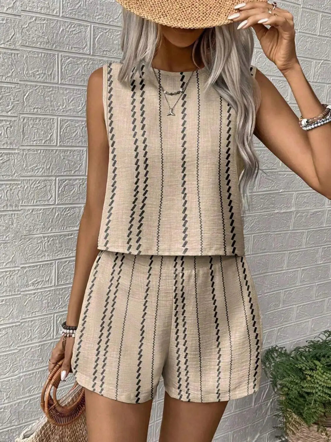 Naistele mõeldud sinine roheline roosa pleed polüester varrukateta püksid