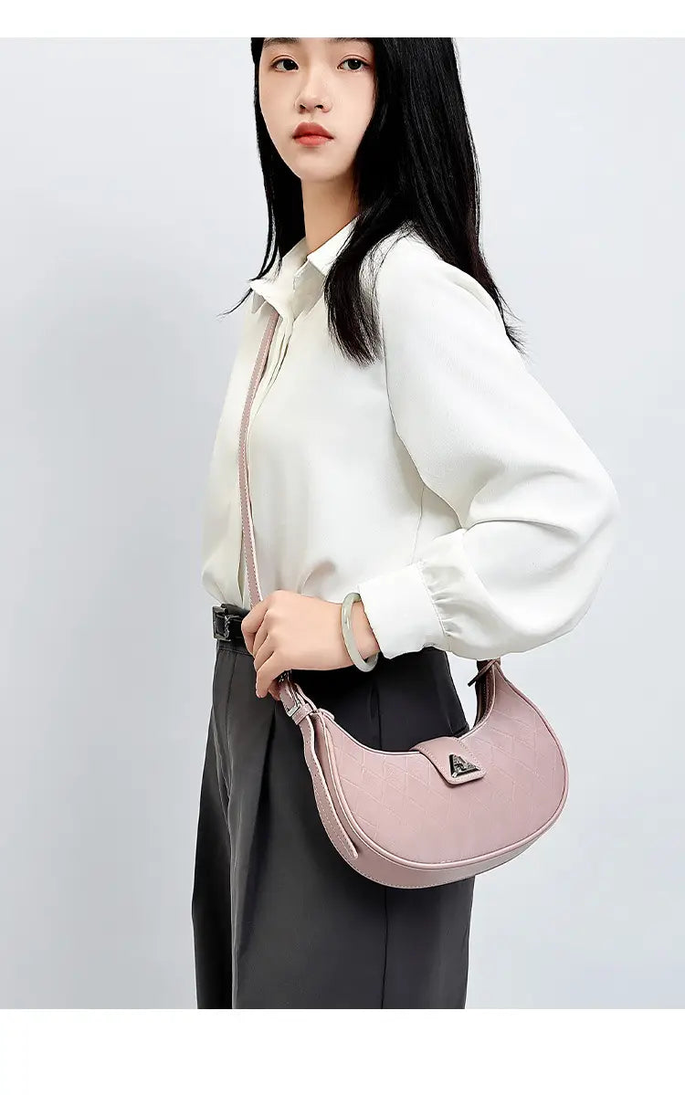 Pink Black Milky White Soft PU Saddle Shoulder Messenger Bag