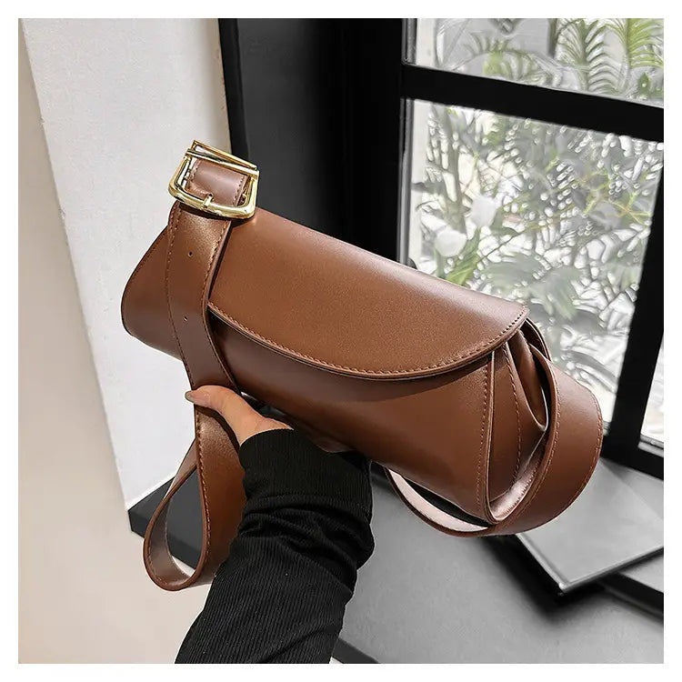 Milky White Cylinder Pu axelväska Justerbar remmulti-färghandväska