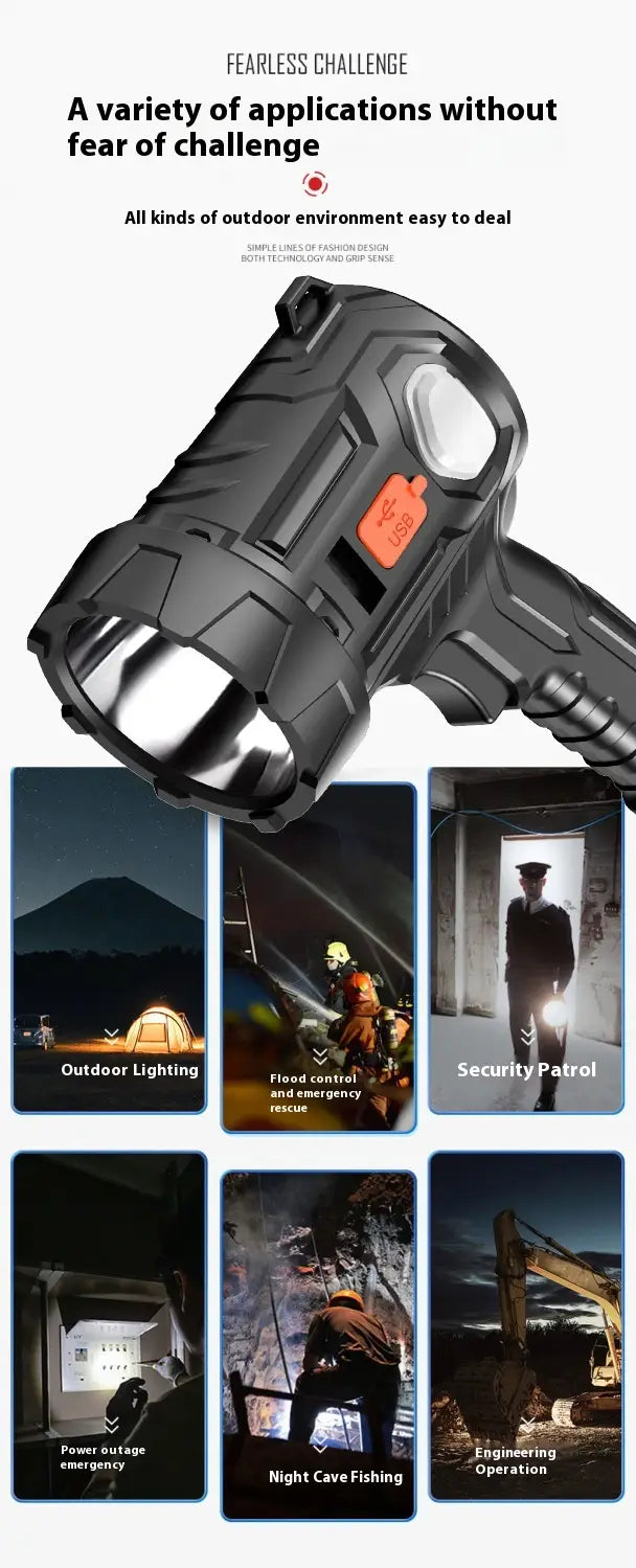 Handheld USB Rechargeable Flashlight for Outdoor Emergency and Camping