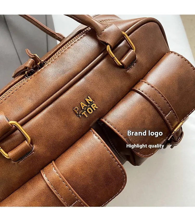 Geanta de umăr din piele PU cu buzunar cu fermoar și design splicing pentru femei