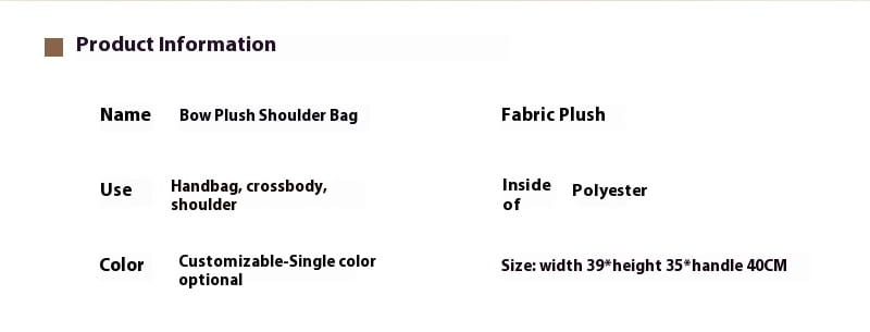 Bolsa de ombro de Bowknot de lona com acabamento de pêlo Soft Tote Burse for Women