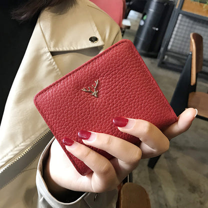 Leather Small Folding Women’s Short Ultra-thin Mini Coin Purse Korean Fashion Wallet - Tiny Purse Big Style Genuine