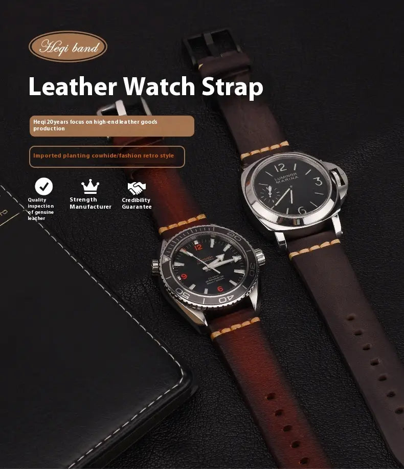 Leather Handmade Leather Strap Vintage Strap 20mm Needle Buckle Men’s Style