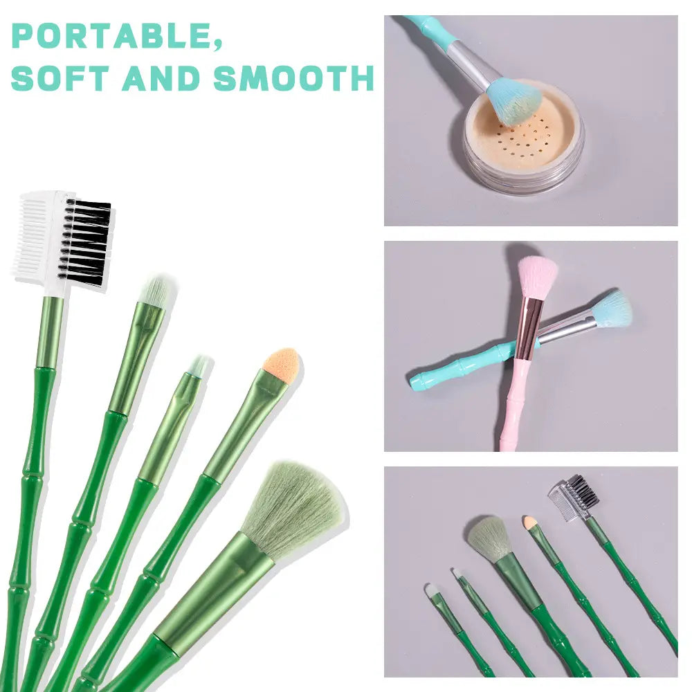 Portable Makeup Brush Set 5 pcs Beauty Tools in Pink Green Blue Yellow