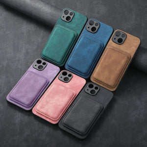 Magnetic Phone Case Solid Color Fine Hole Card Holder Protective Cover