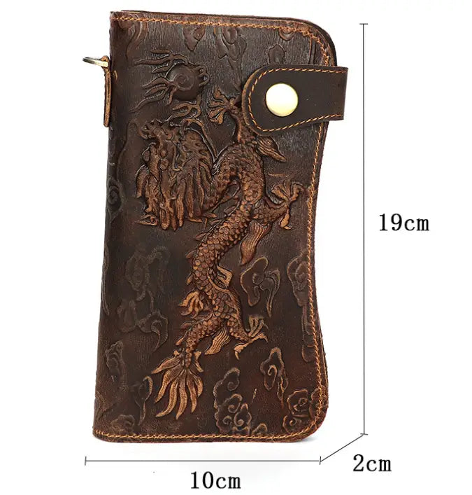 Crazy Horse Leather Wallet with Dragon Pattern for Men in the United States