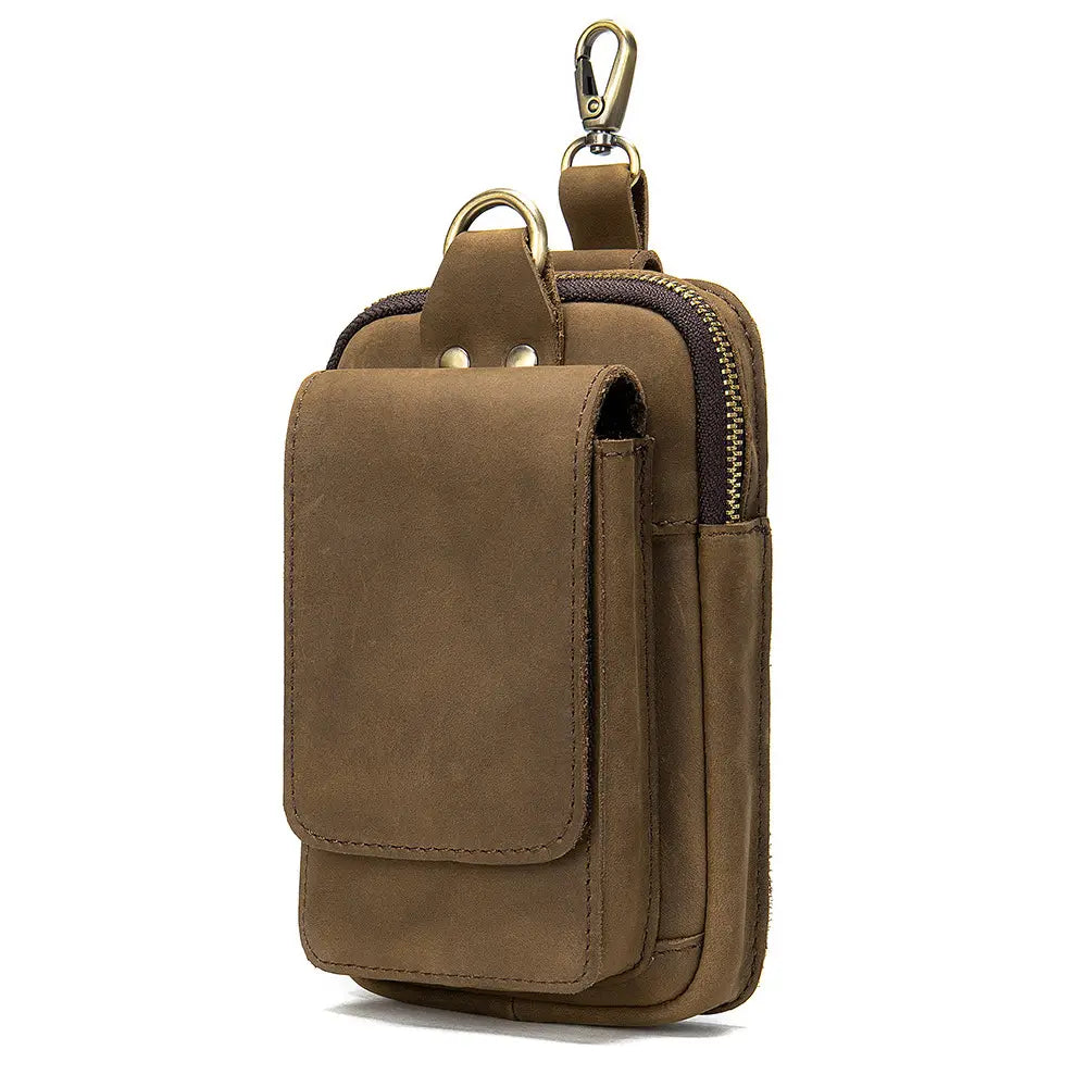 Leather Cowhide Chest Bag with Zipper and Mobile Phone Pocket for United States