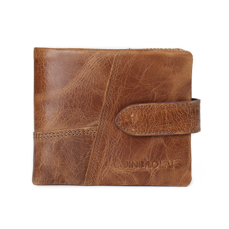 First Layer Cowhide Men’s Wallet Vintage Zipper Buckle Leather Short Wallet - First Layer Cowhide Wallet For Stylish