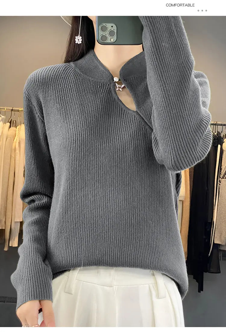 Oversized Wool Pullover Sweater Vintage Loose Fit Retro Crewneck for Women