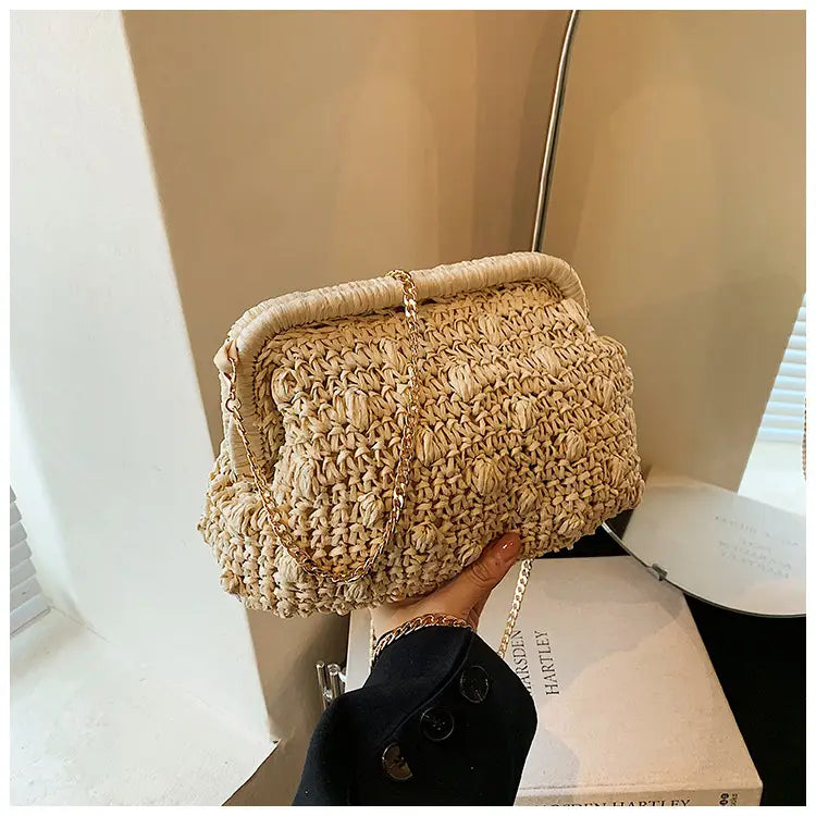 Bolsa de tecido macio branca de cáqui com zíper interno e alça de ombro único