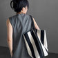 Black And White Contrast Color Wide Shoulder Striped Canvas Bag