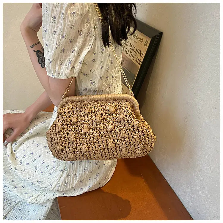 Bolsa de tecido macio branca de cáqui com zíper interno e alça de ombro único