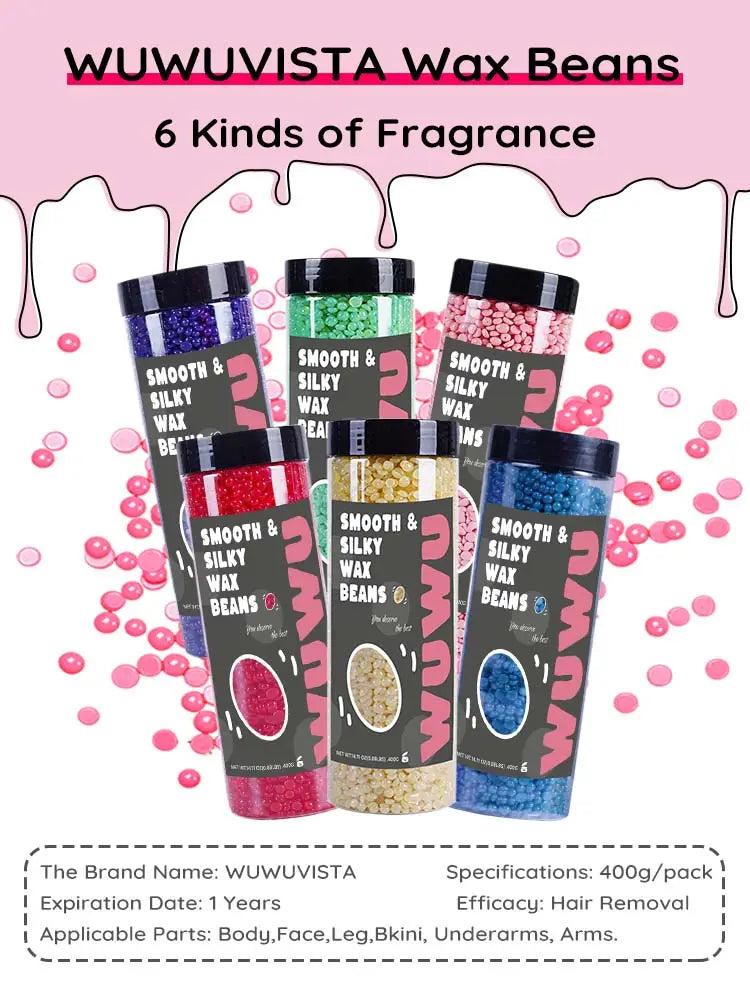 WUWUVISTA Hard Wax Beads 14.11oz Bottle Wax Beans Hair Removal Waxing For Wax Heater Painless Beans For All Hair Types