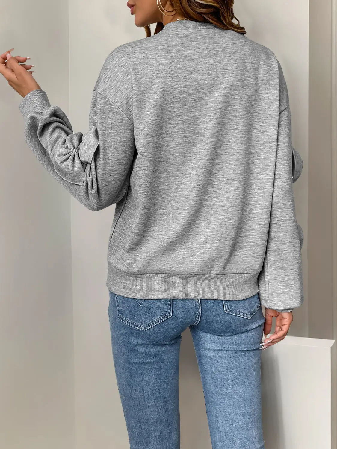 Lichtgrijze boog pullover trui vrouwen schattig Koreaans katoenen gebreide top S-XL