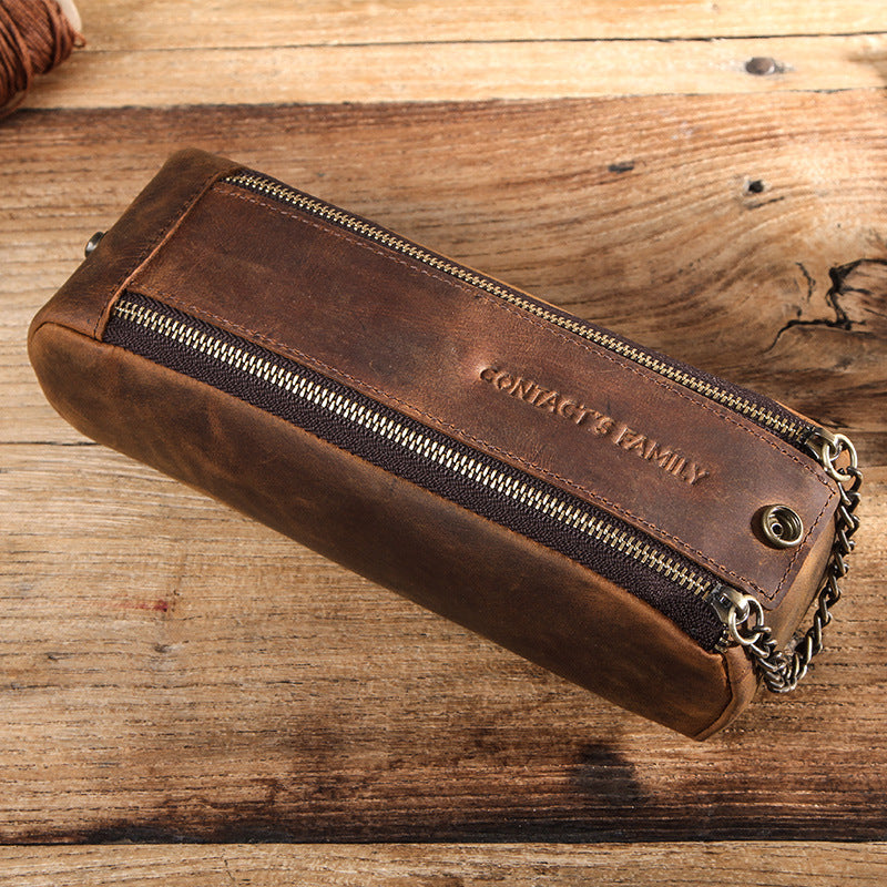 Crazy Horse Leather Portable Double Zipper Large Capacity - Crazy Horse Leather Wallet for Your Wild Side