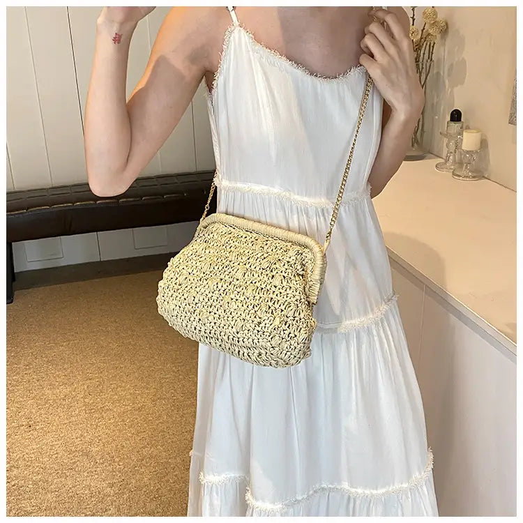 Bolsa de tecido macio branca de cáqui com zíper interno e alça de ombro único