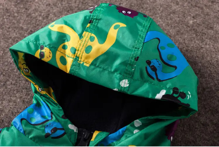 Cute Dinosaur Windproof Rainproof Jacket for Kids 3-8 Years