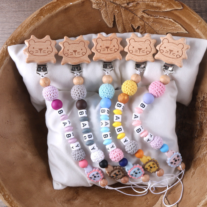 Beech Wood Lion Clip Chain Gum Pacifier To Prevent Chain Dropping - Beech Wood Lion Clip Chain Gum Pacifier for Tiny