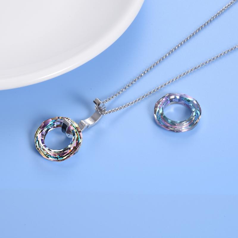 925 Silver Circle Crystal Pendant Necklace for Women Girls - Sparkle Daily with 925 Silver Crystal Circle Bling