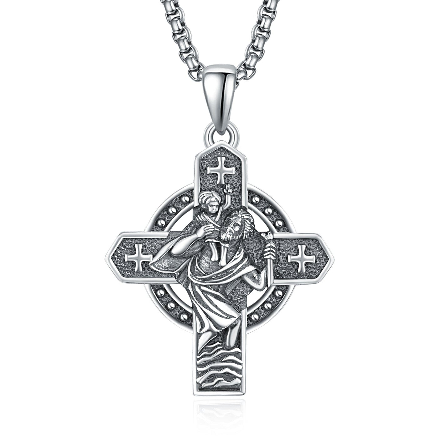 United States Sterling Silver Christopher Pendant with Stainless Steel Chain - St. for Journeys in united states chf