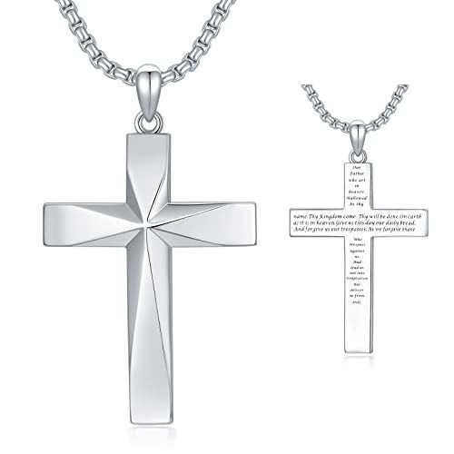 925 Sterling Silver Cross Pendant Necklace With Christian Bible Verse - Shiny Sterling Silver Cross Pendant for Holy