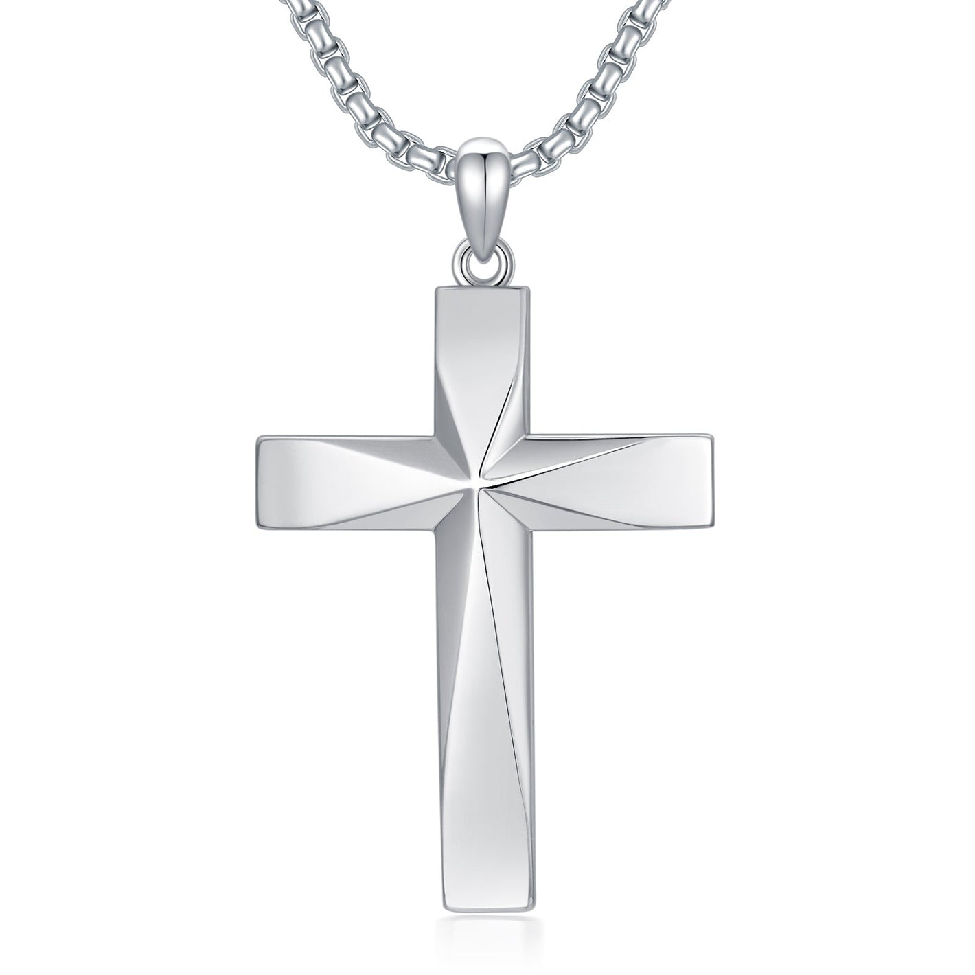 Sterling Silver Cross Pendant with Stainless Steel Chain for Sensitive Skin - Shiny Holy Bling sterling silver cross