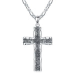 925 Sterling Silver Cross Pendant with Stainless Steel Figaro Chain Oxidized Cross Necklace Christian Jewelry - Faith