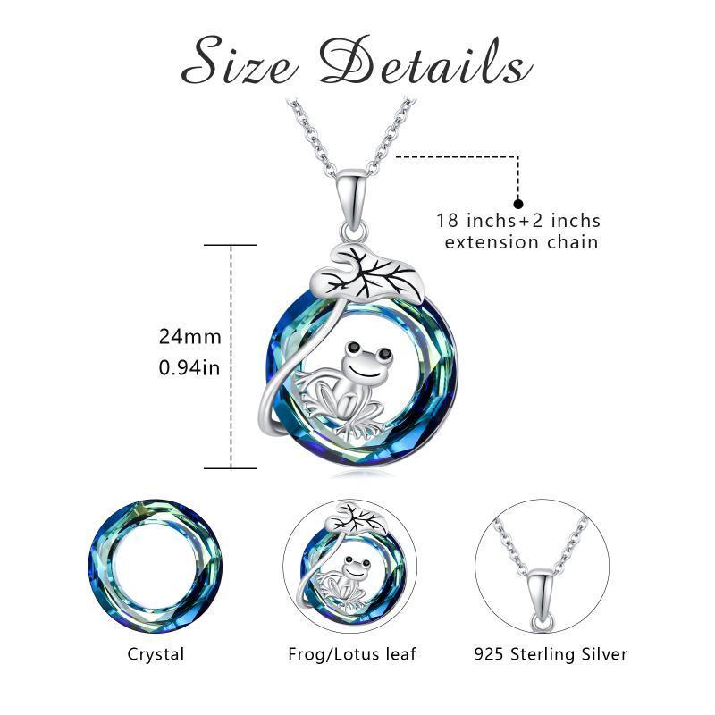 925 Sterling Silver Frog Lotus Leaf Necklace with Circle Crystal Pendant Cute Animal Jewelry Gifts - Frog on Lotus Leaf