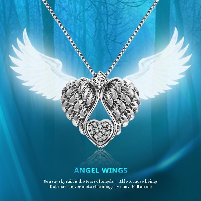 925 Sterling Silver Guardian Angel Wing Pendant Necklace for Women - Angel Wing Joy in Sterling Silver for Women