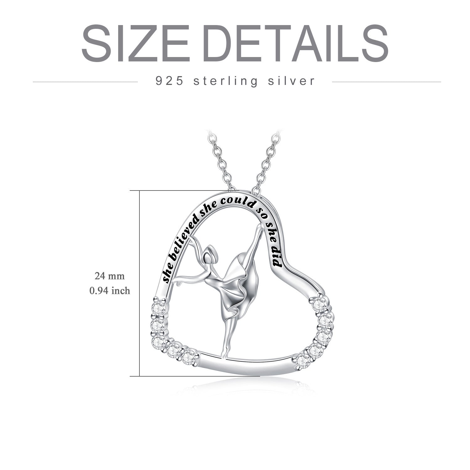 925 Sterling Silver Heart Ballerina Dancer Ballet Dance Pendant Necklace Dance Jewelry Gifts for Women - Ballet Bling