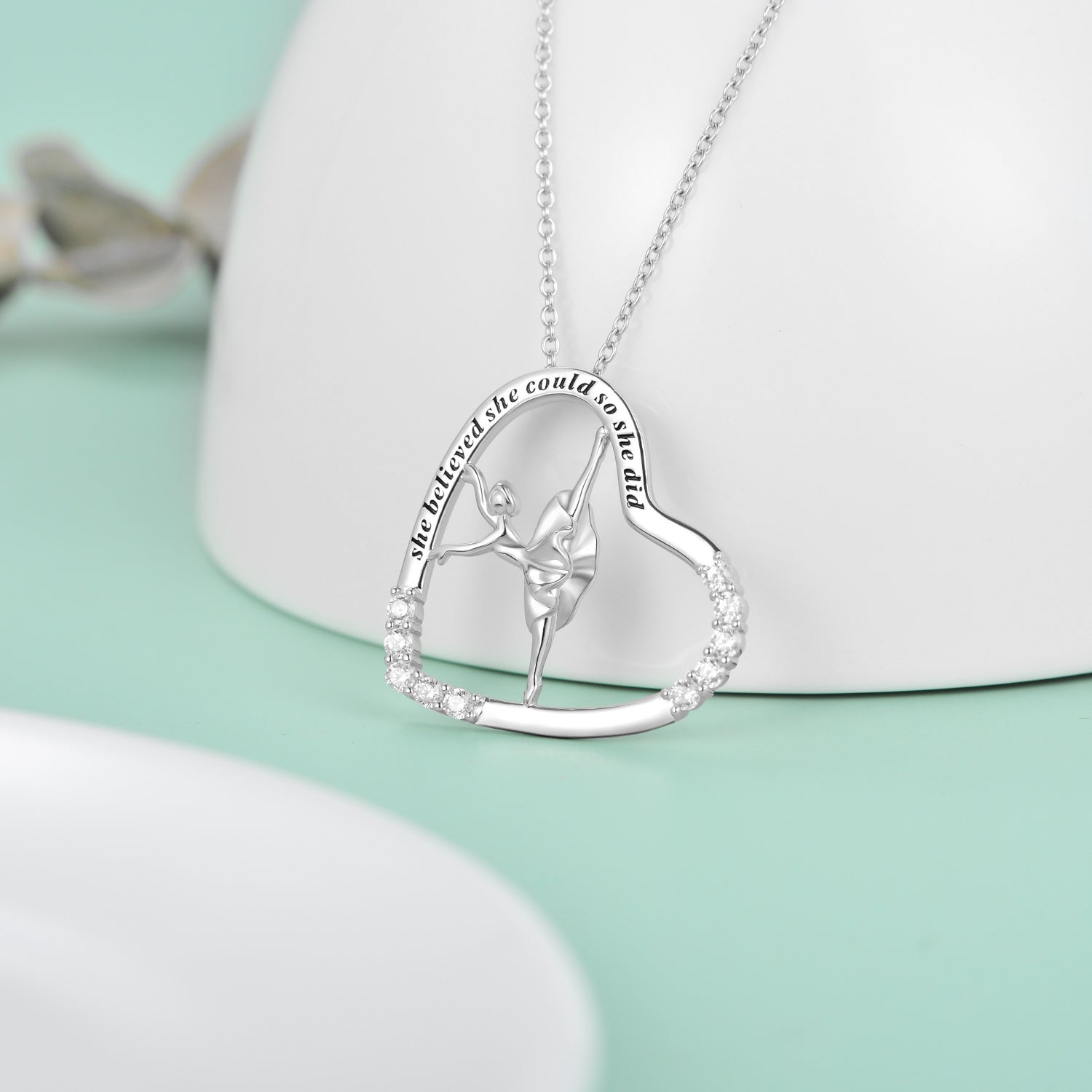 925 Sterling Silver Heart Ballerina Dancer Ballet Dance Pendant Necklace Dance Jewelry Gifts for Women - Ballet Bling