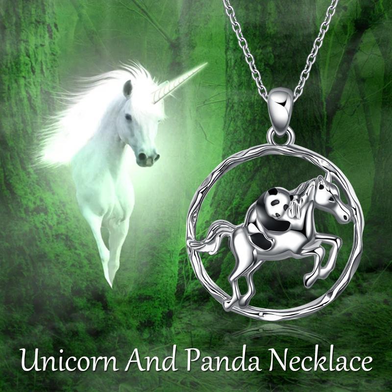 925 Sterling Silver Horse and Panda Running Horse Pendant Necklace Jewelry - Panda and Horse Necklace for Fun Everyday