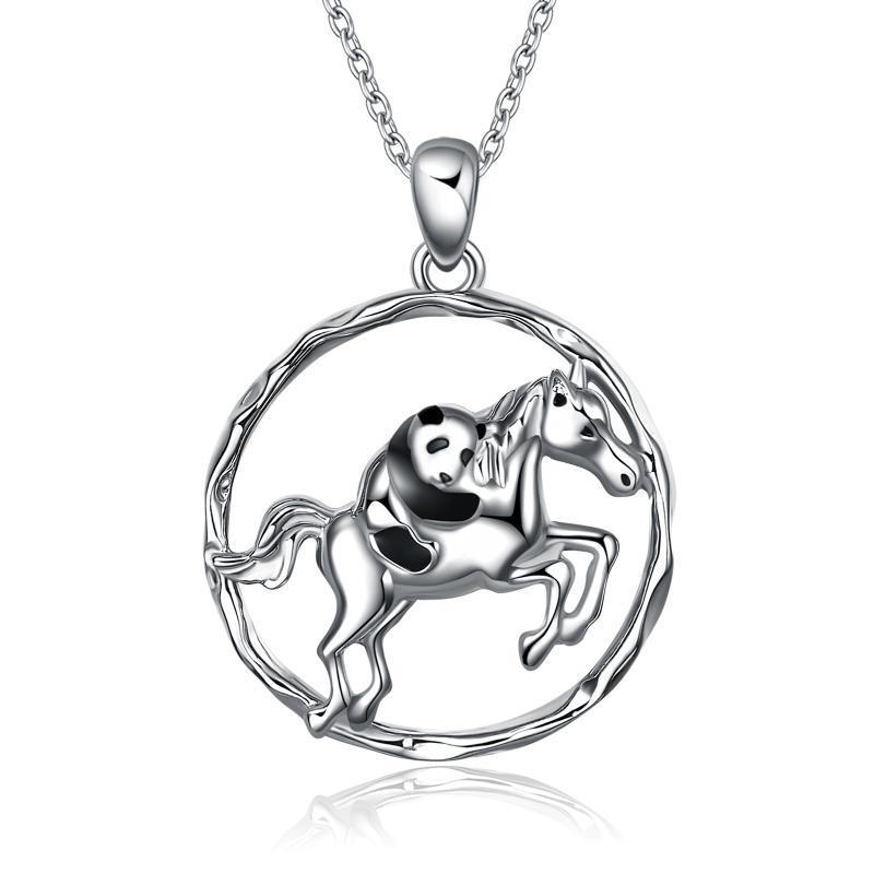 925 Sterling Silver Horse and Panda Running Horse Pendant Necklace Jewelry - Panda and Horse Necklace for Fun Everyday