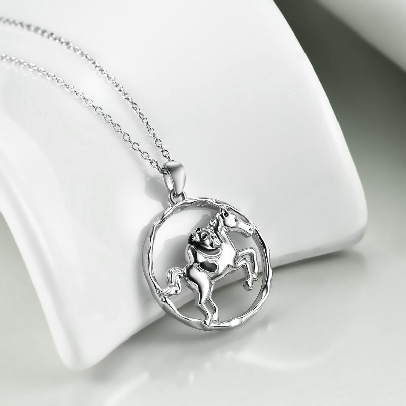 925 Sterling Silver Horse and Panda Running Horse Pendant Necklace Jewelry - Panda and Horse Necklace for Fun Everyday