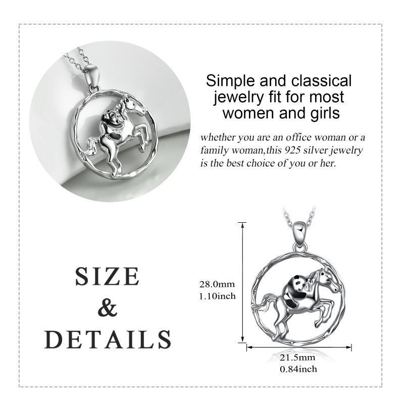 925 Sterling Silver Horse and Panda Running Horse Pendant Necklace Jewelry - Panda and Horse Necklace for Fun Everyday