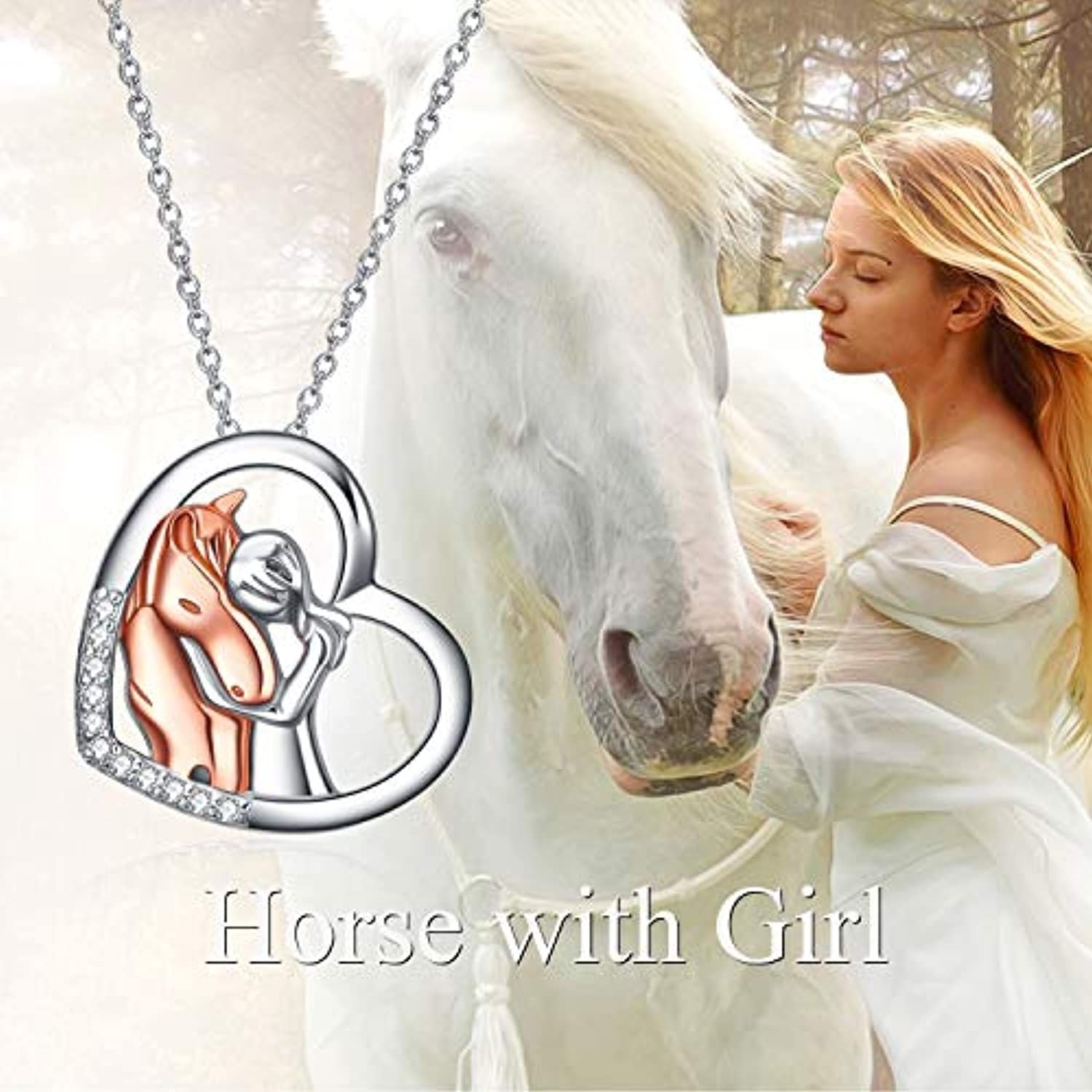 925 Sterling Silver Horse Girls Embrace Horse Pendant Necklace Jewelry - Saddle Up with a Stylish Horse Pendant Necklace