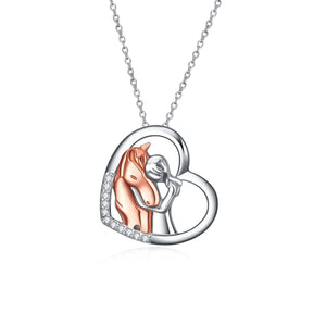 925 Sterling Silver Horse Girls Embrace Horse Pendant Necklace Jewelry - Saddle Up with a Stylish Horse Pendant Necklace