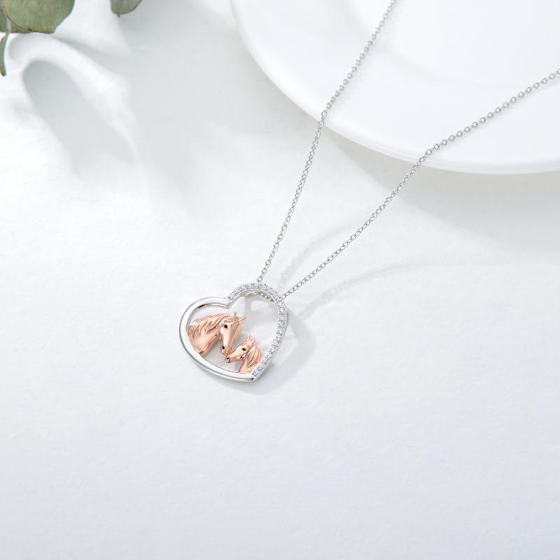 925 Sterling Silver Mama and Baby Horse Heart Mother Daughter Necklace for Women - Heartfelt Horse Love for Moms