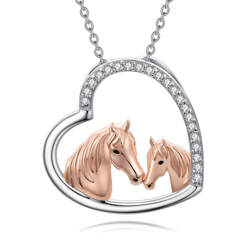 925 Sterling Silver Mama and Baby Horse Heart Mother Daughter Necklace for Women - Heartfelt Horse Love for Moms