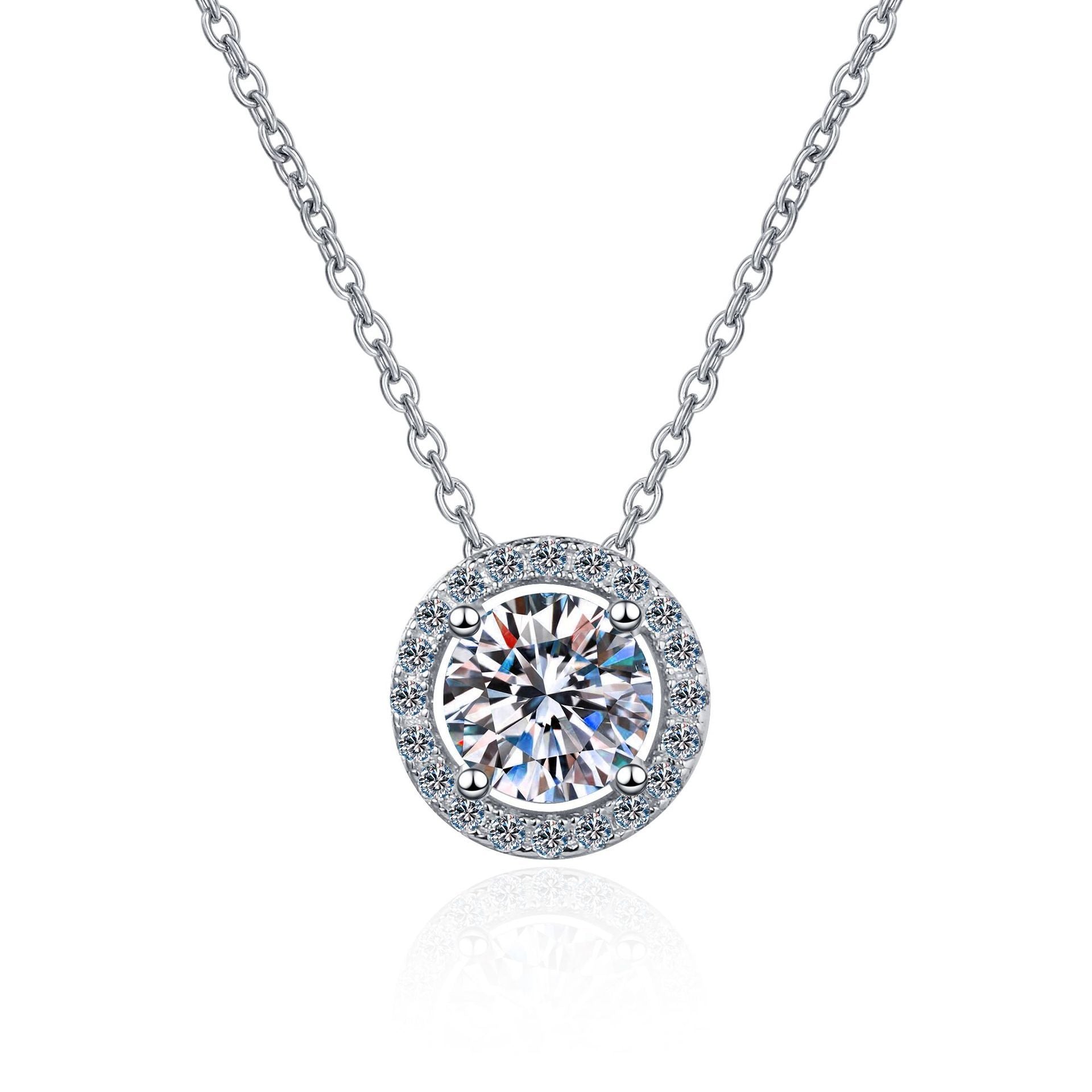 925 Sterling Silver Moissanite Necklace For Women Round Bag Pendant Simple - 925 Sterling Silver Moissanite Necklace