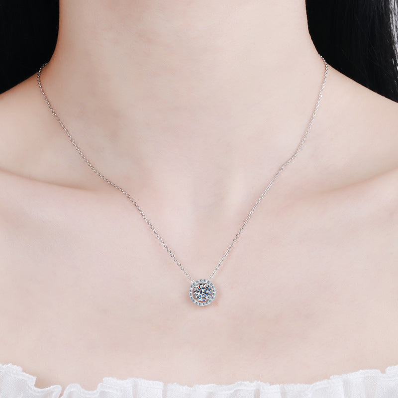 Sterling Silver Moissanite Necklace with Zircon Pendant and Chain - 925 5mm sterling silver moissanite necklace