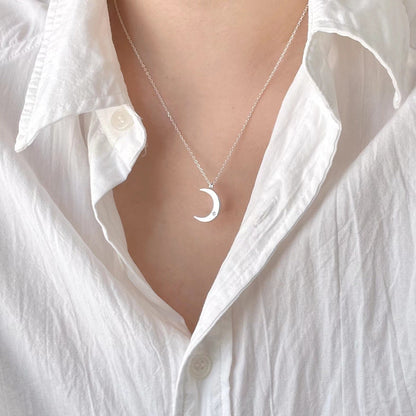 925 Sterling Silver Necklace Single Diamond Moon Necklace Cold Women - Shine Like the Moon with Our Diamond Necklace