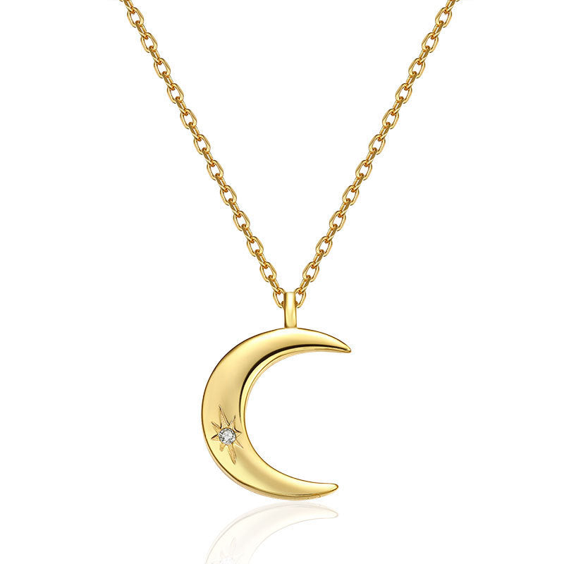 925 Sterling Silver Necklace Single Diamond Moon Necklace Cold Women - Shine Like the Moon with Our Diamond Necklace