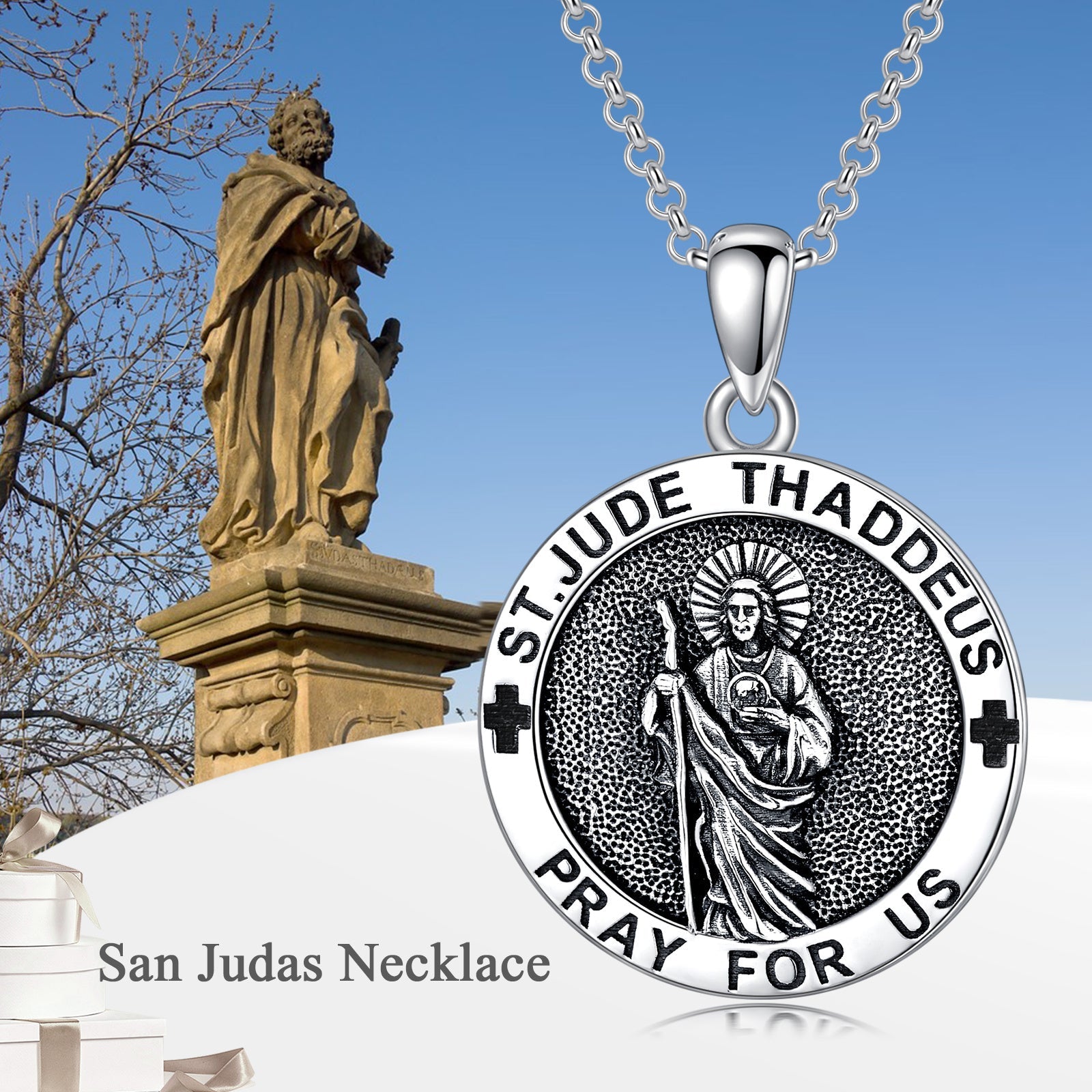 925 Sterling Silver Saint Jude Pendant Necklace - Saint Jude Silver Pendant for Disappointment Relief