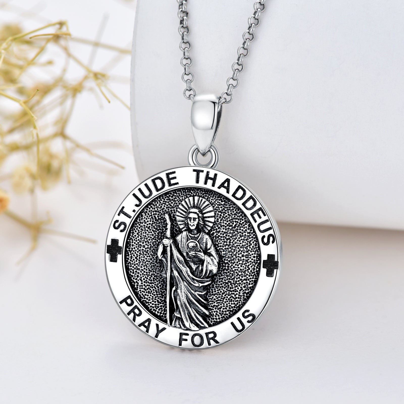 925 Sterling Silver Saint Jude Pendant Necklace - Saint Jude Silver Pendant for Disappointment Relief