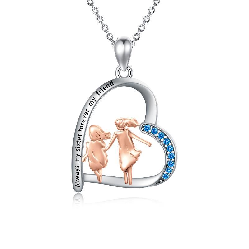 925 Sterling Silver Sister Heart Shape Necklace Always My Sister Forever My Friend - Sister Forever Necklace