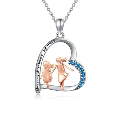 925 Sterling Silver Sister Heart Shape Necklace Always My Sister Forever My Friend - Sister Forever Necklace