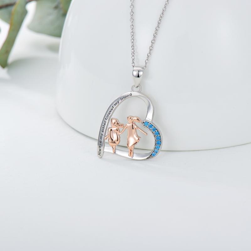 925 Sterling Silver Sister Heart Shape Necklace Always My Sister Forever My Friend - Sister Forever Necklace