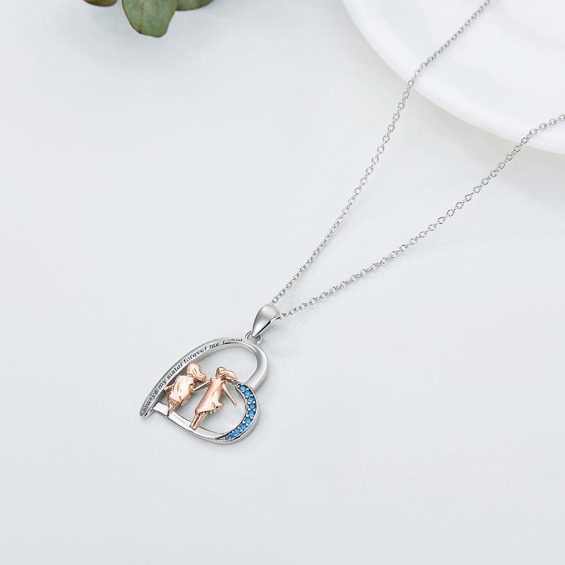 925 Sterling Silver Sister Heart Shape Necklace Always My Sister Forever My Friend - Sister Forever Necklace